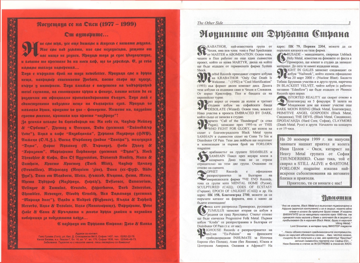 The Other Side newsletter #1