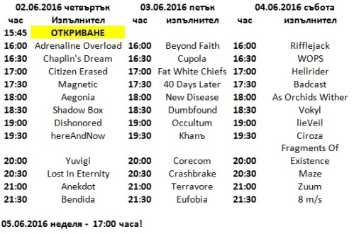 Wacken Open Air Metal Battle Bulgaria 2016 Running Order
