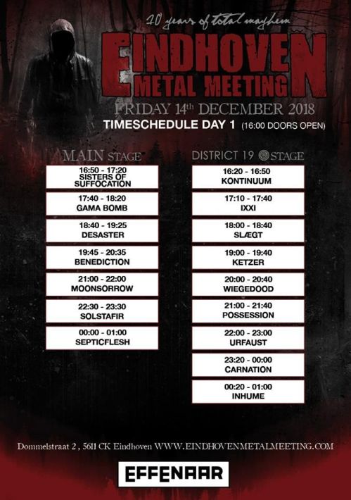 Програма на първия ден на Eindhoven Metal Meeting 2018