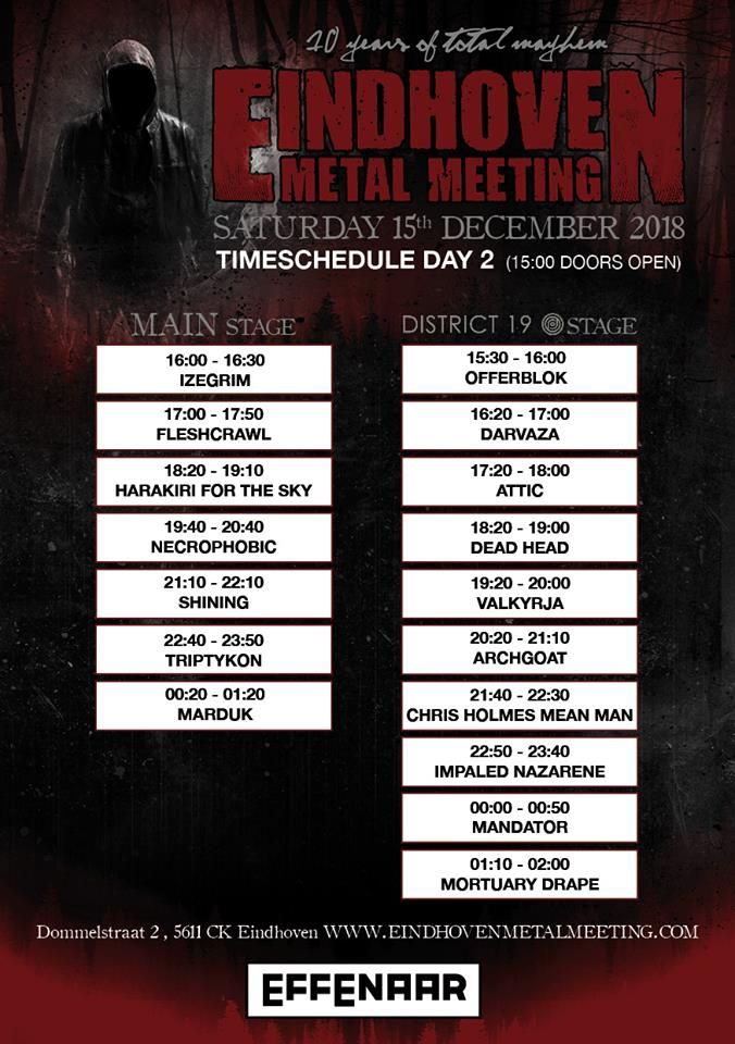 Програма на втория ден на Eindhoven Metal Meeting 2018