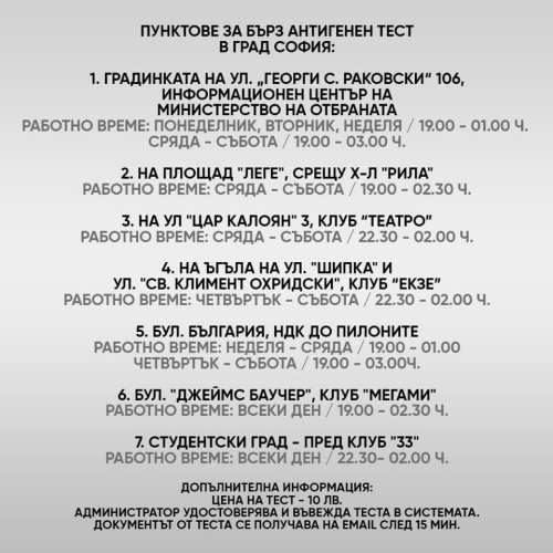Пунктове за антигенни тестове в София